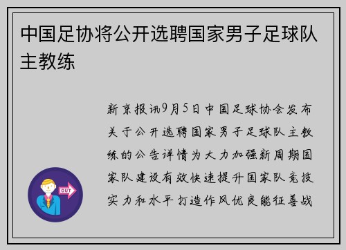 中国足协将公开选聘国家男子足球队主教练